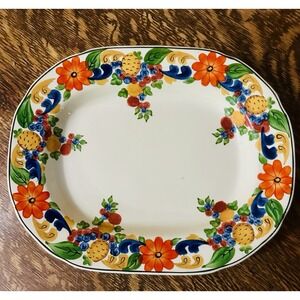 Vintage TITIAN WARE MAYTIME ROYAL ADAMS Ivory Hand Painted 11.25" Oval Platter